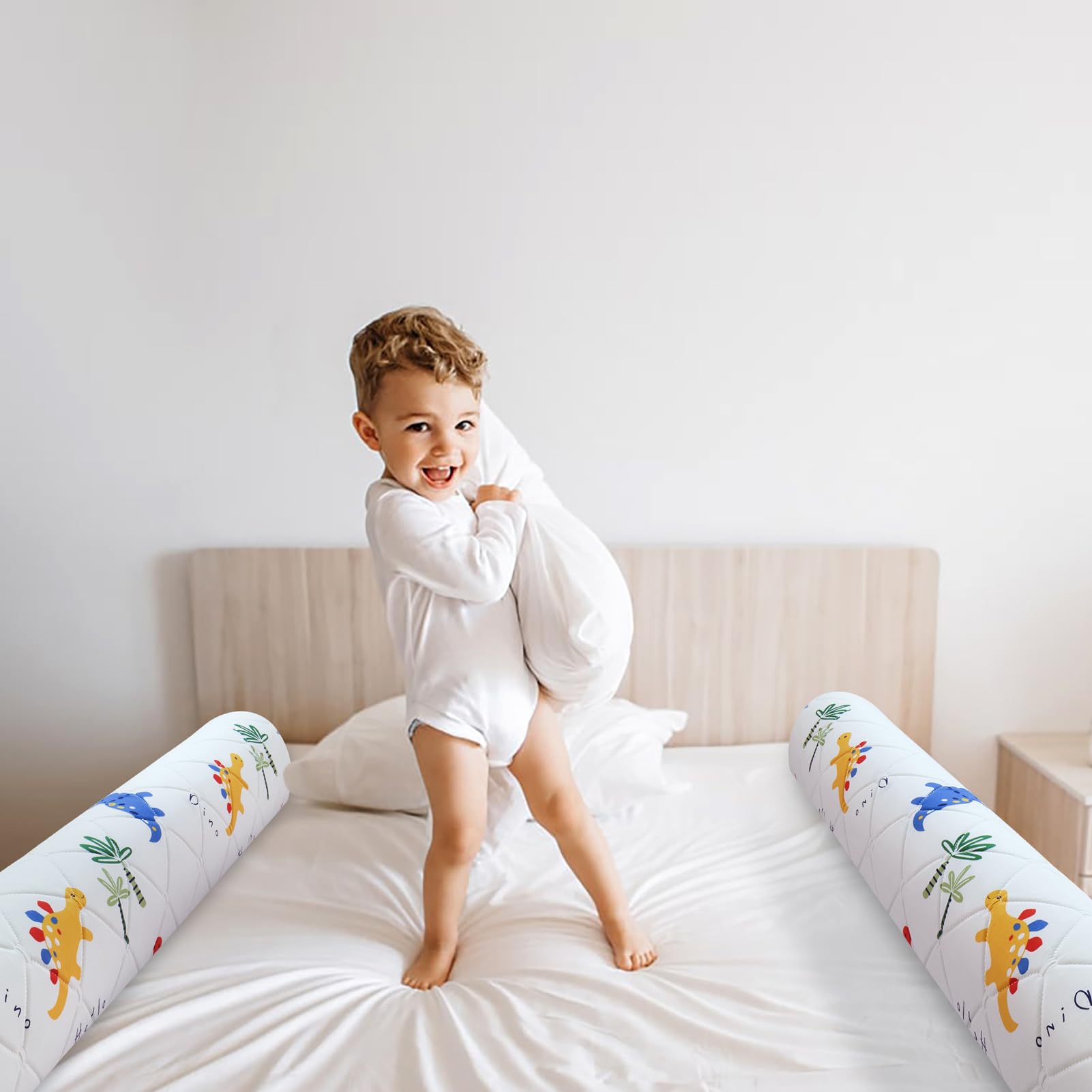 2-Pack Premium Foam Bed Bumpers for Toddler, Non-Slip Bed Rails for Toddlers for Twin, Queen, King Beds, Machine Washable Bumpers Cover for Easy Care（Size: 52" x 7" x 5"）