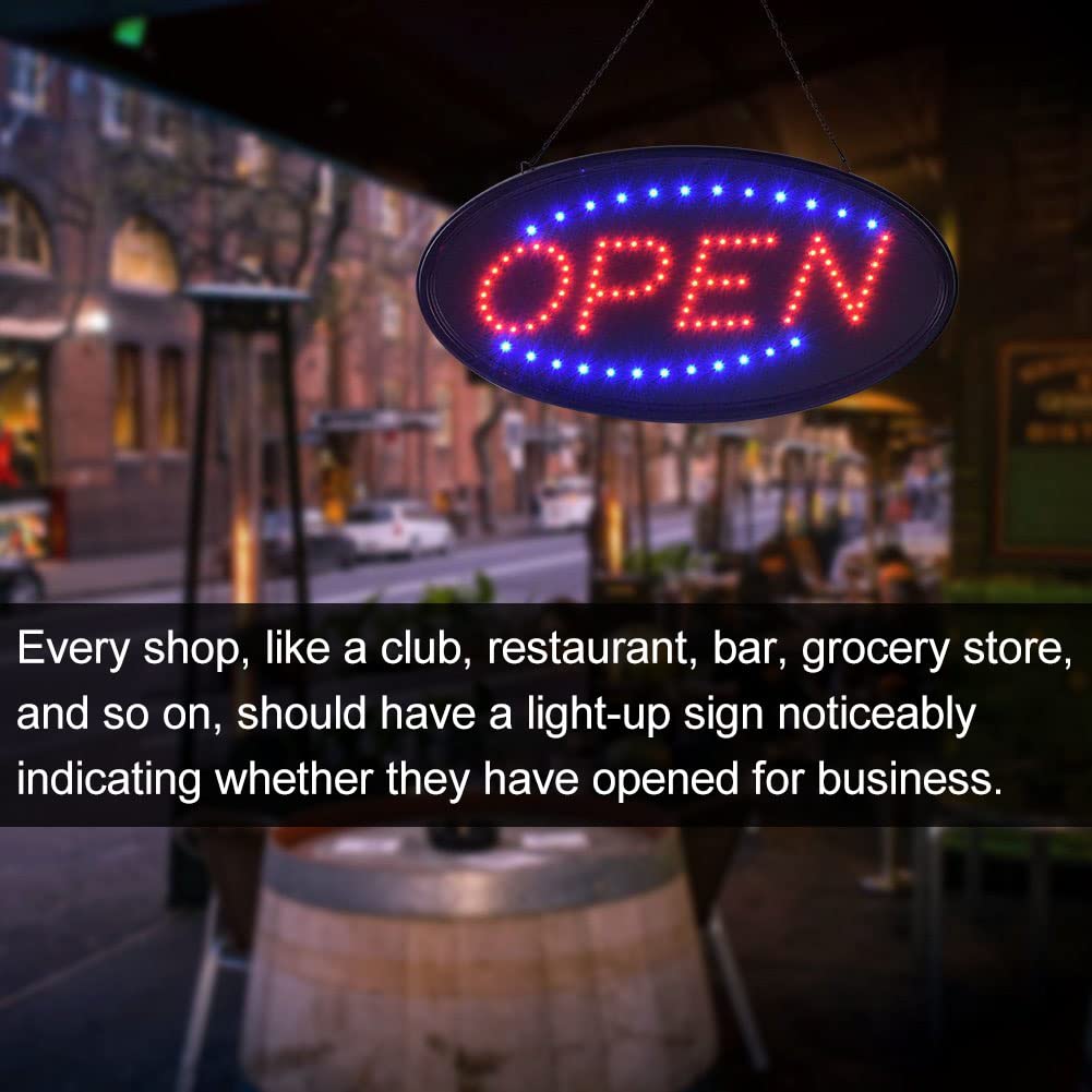 KEBE LED Open Sign, Bright High Visibility Advertisement Board Electric Display Sign Flashing Light for Business Walls Window Shop Bar Hotel, Two Modes, 19"x10"