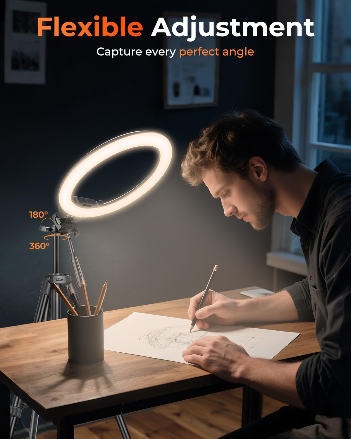 Sensyne 10'' Ring Light with 50'' Extendable Tripod Stand, LED Circle Lights with Phone Holder for Live Stream/Makeup/YouTube Video/TikTok, Compatible with All Phones