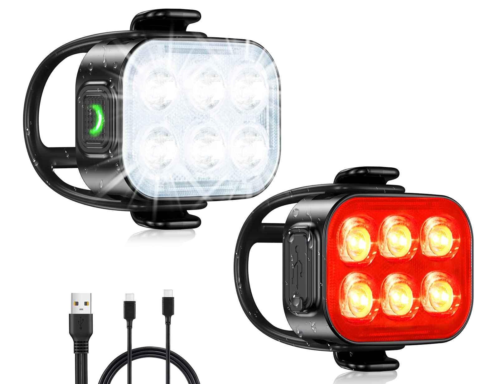 Zewdov Fahrradlichter für Nachtfahrten, USB wiederaufladbare Fahrradlichter vorne und hinten, wasserdichte IP65 Fahrradbeleuchtung, 4+6 Modi Fahrradscheinwerfer und Rücklicht Set, 1,5 Std. Schnellladung, einfach zu installieren