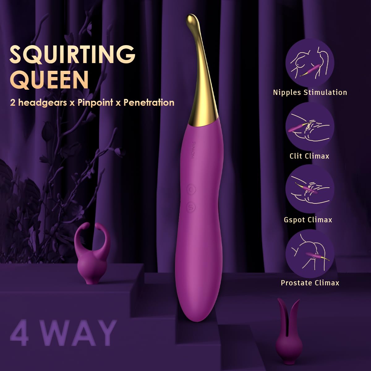Clitoral Vibrator Sex Toys for Women - SVAKOM Female Squirting Vibrators Clit G-Spot Dildo Nipple Stimulator Anal Vibe - High Frequency Personal Massager Wand Adult Sensory Toy 2 Silicone Heads