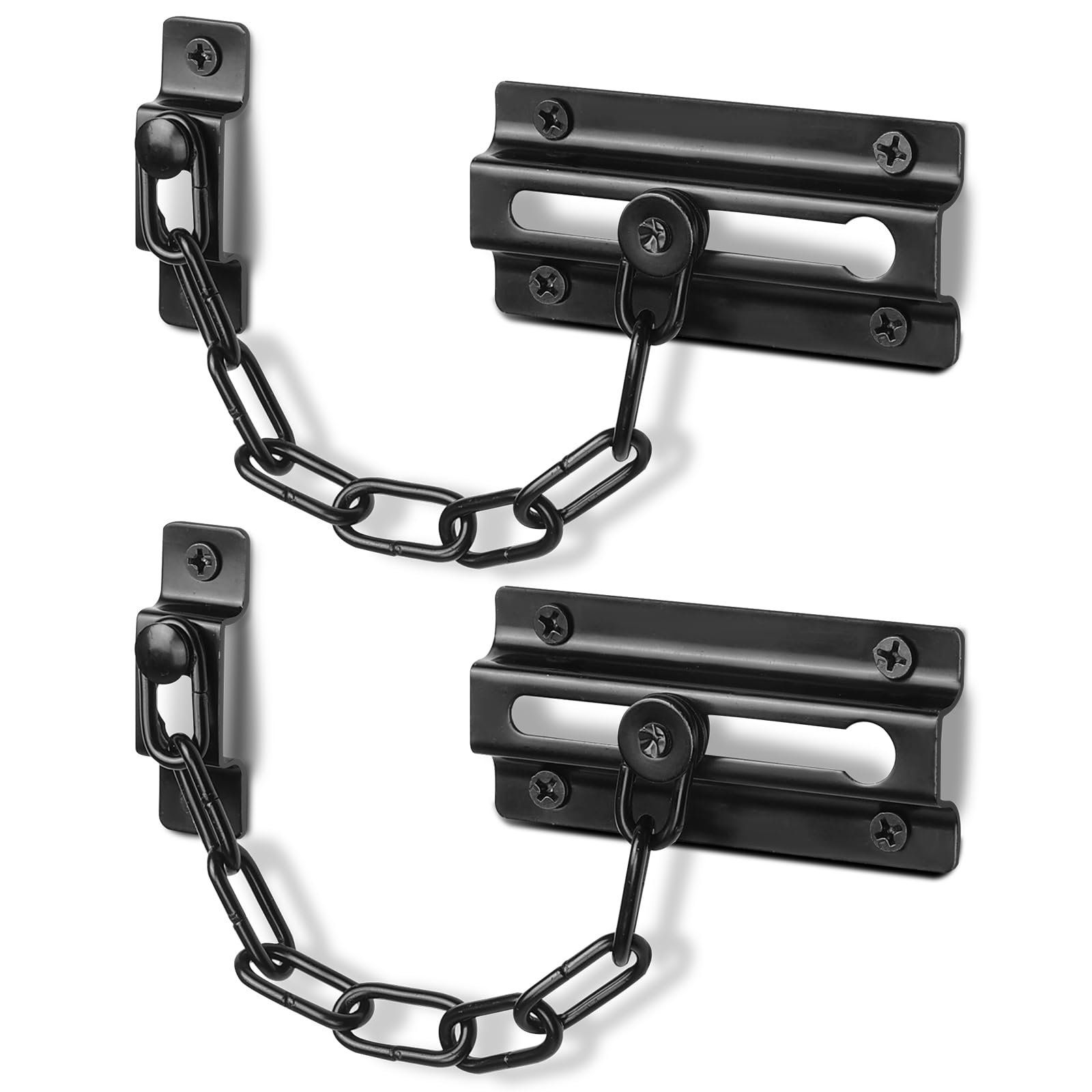Fitoon 2 Pack Door Chain Lock Black, Security Door Chain for Inside Door, Premium Thickened Chain Door Lock with 12 Screws