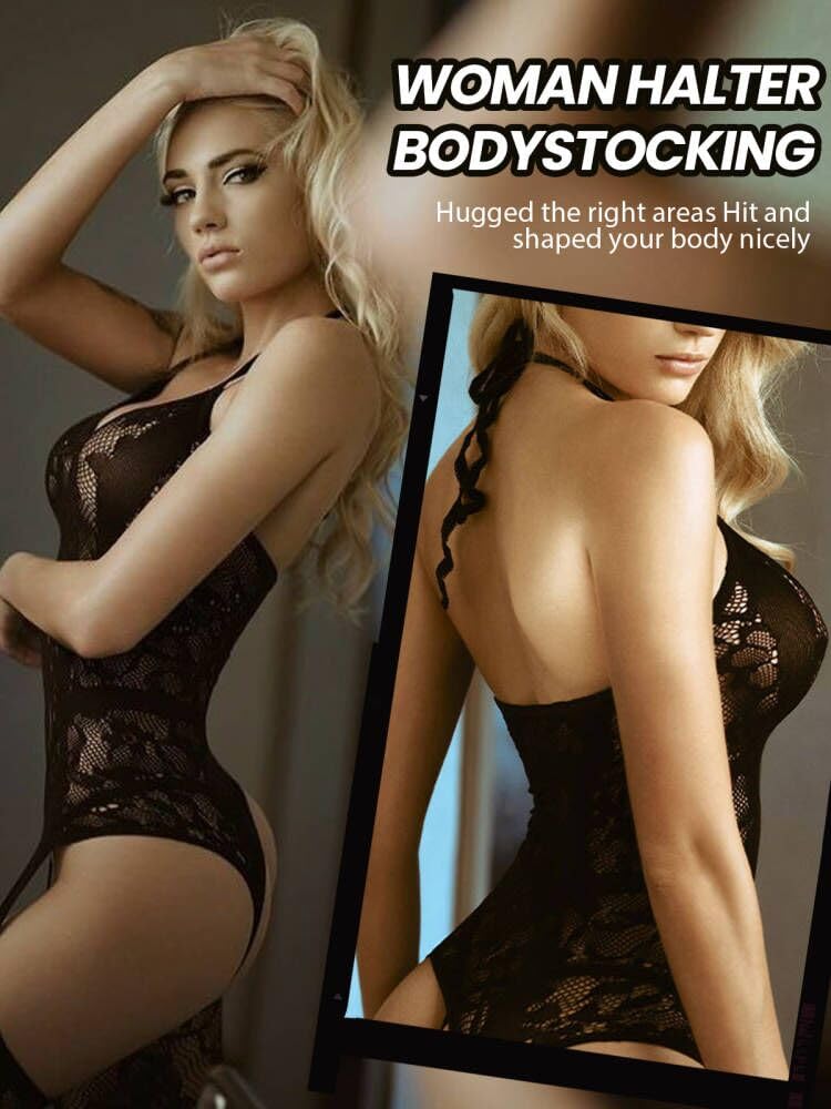 Buitifo Womens Fishnet Bodystocking Plus Size Crotchless Bodysuit Sexy Tights Soft Nightwear Lingerie (Black TGB,M)