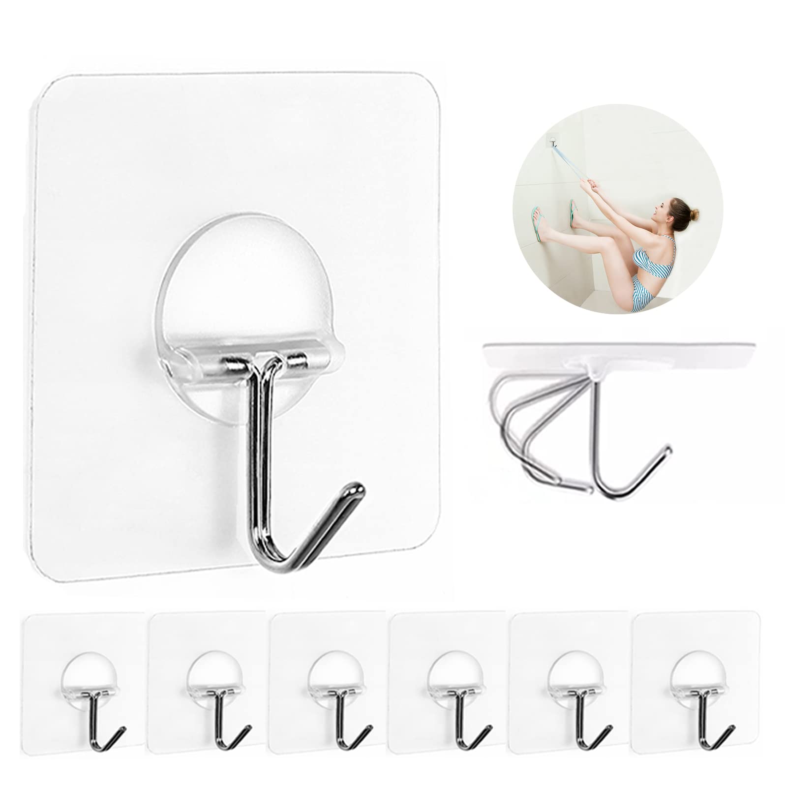 JINSHUNFA Adhesive Wall Hooks for Hanging Heavy Duty Towel Coat Hooks Waterproof Transparent Hook for Bathroom Shower Kitchen Keys Door Outdoor Home Improvement Utility Hook 8 Pack