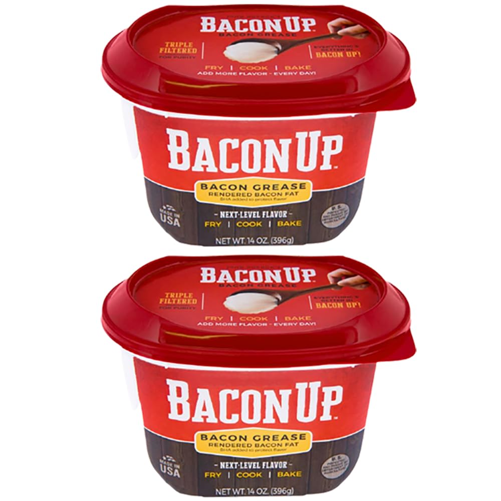 Bacon Up Bacon Grease for Cooking - 14 Ounce Tub of Authentic Bacon Fat for Cooking, Frying and Baking - Triple-Filtered for Purity, No Carbs, Gluten-Free and Shelf-Stable (2-pack)