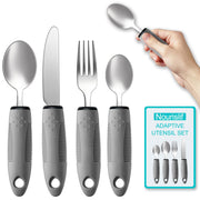 Nourislif Adaptive Utensils 4pcs For Hand Tremors,Elderly, Arthritis,Parkinsons-Built Up Utensils For Adults–Easy Grip Aids handle–2.5oz Each Weighted Silverware For Hand Tremors