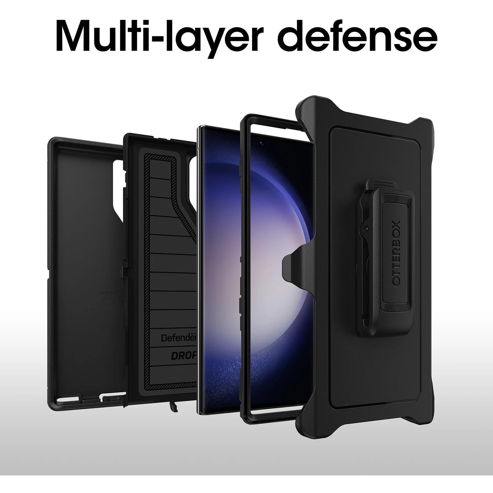 OtterBox Galaxy S23 Ultra (Only) - Defender Series Case - Black, Rugged & Durable - with Port Protection - Includes Holster Clip Kickstand - Microbial Defense Protection - Non-Retail Packaging
