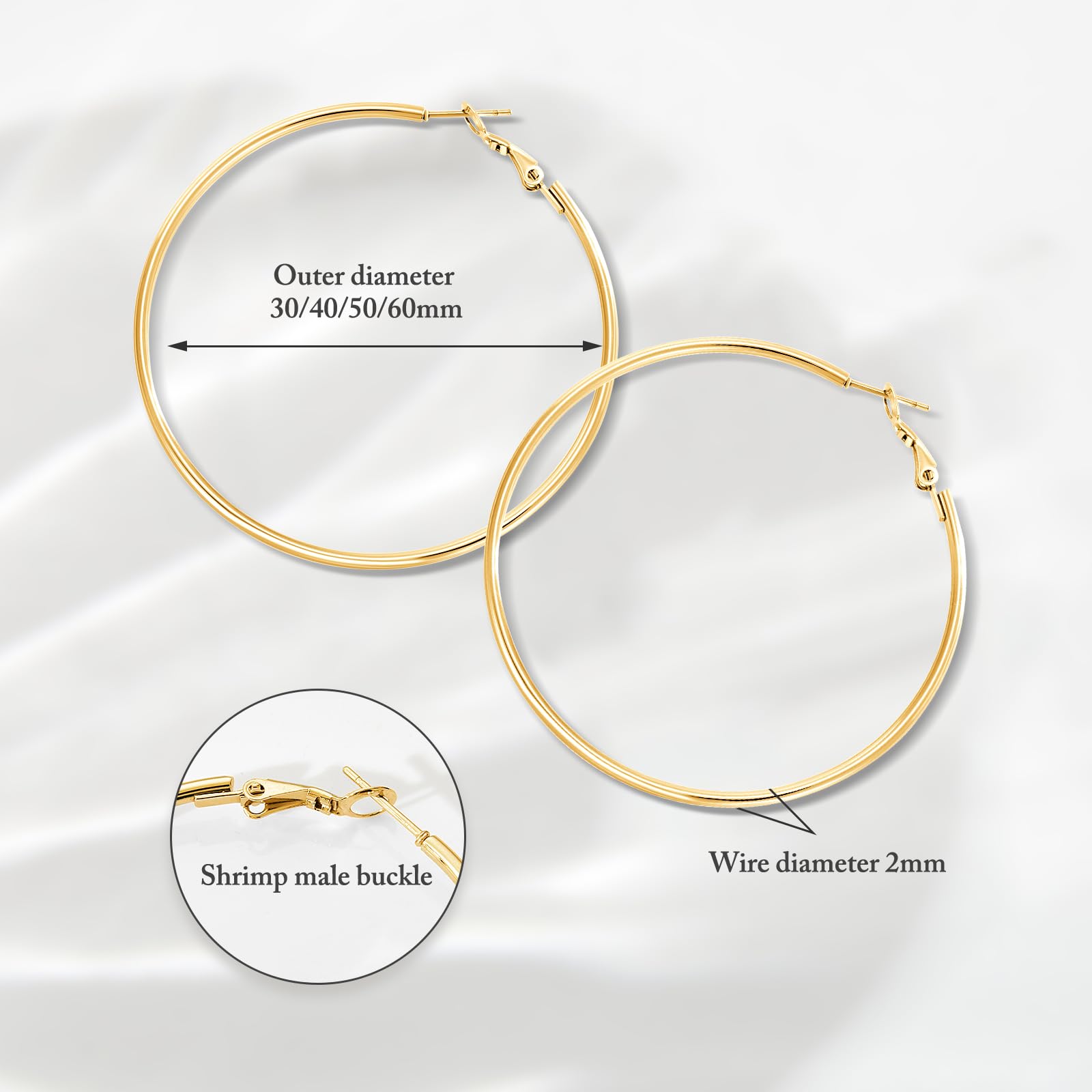 PICKBEAU Gold Large Hoop Earrings for Women | 14K Real Gold Plated Hypoallergenic Big Round Circle Hoops Women's Loop Earrings Set for Women(30/40/50/60mm)