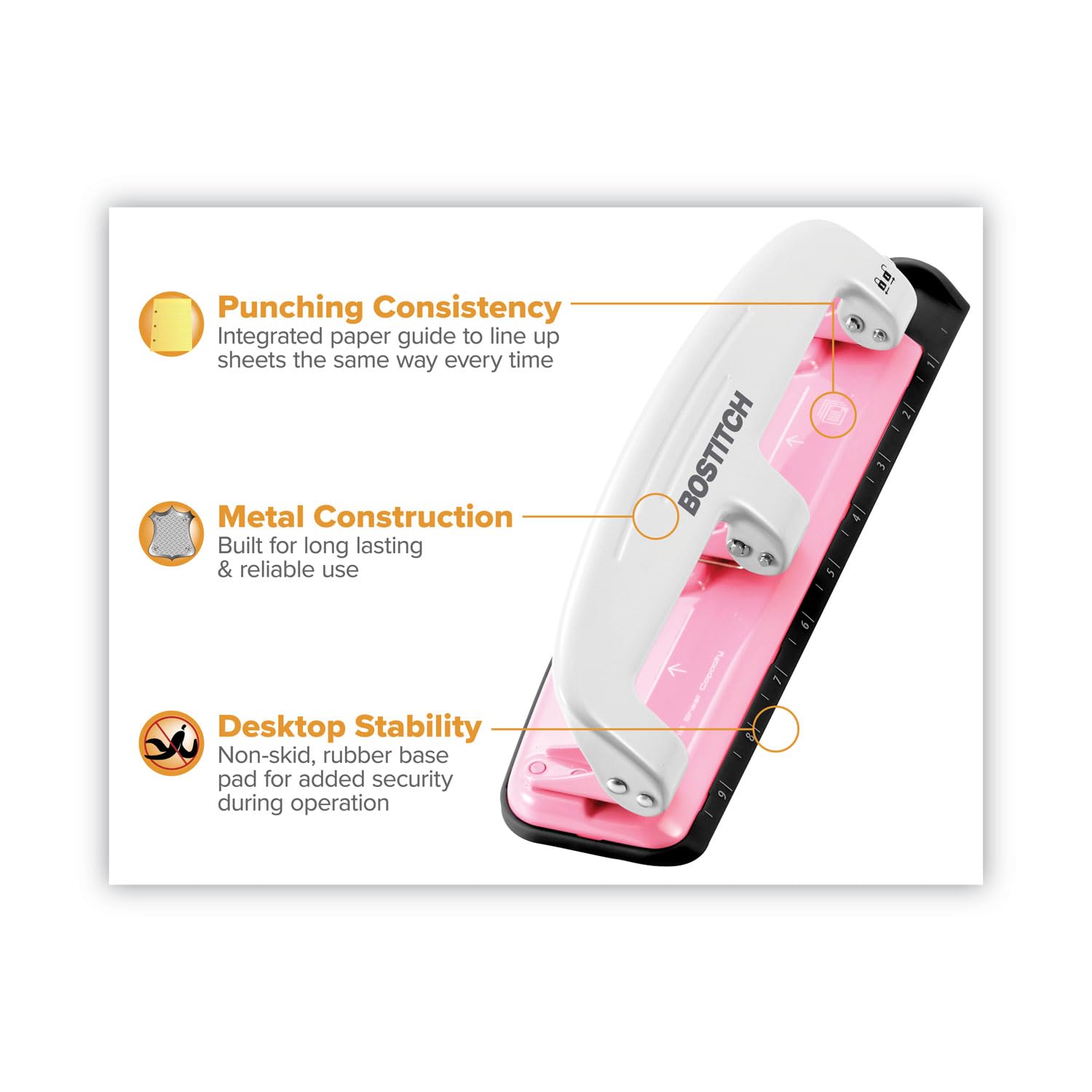 PaperPro inCOURAGE 12 Reduced Effort 3-Hole Punch, 12 Sheets, Pink (2188)