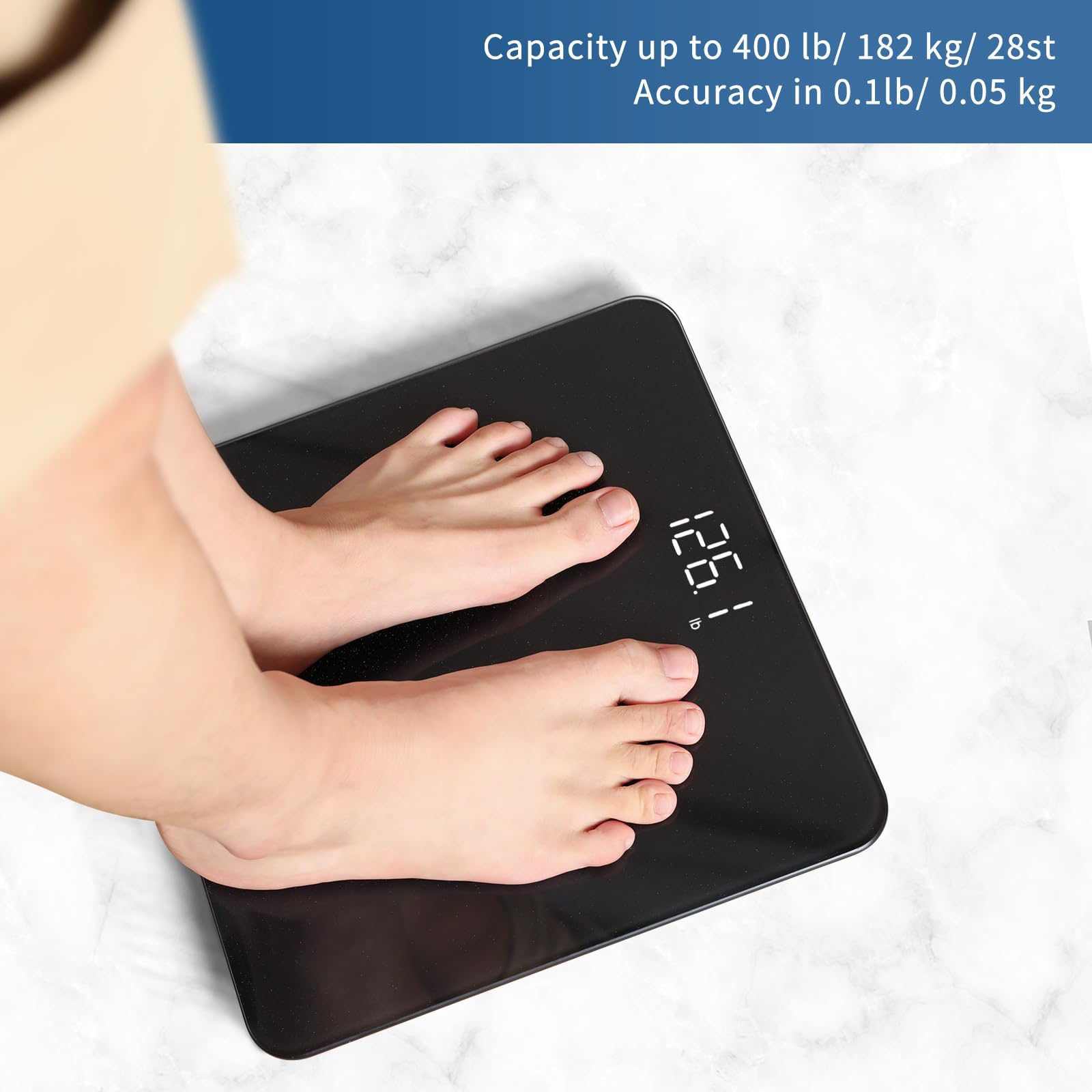 Vitafit Digital Bathroom Scale for Body Weight, Weighing Professional Since 2001, Clear LED Display and Step-On, 3*AAA Batteries Included, 400lb/182kg, Spray Silver Black