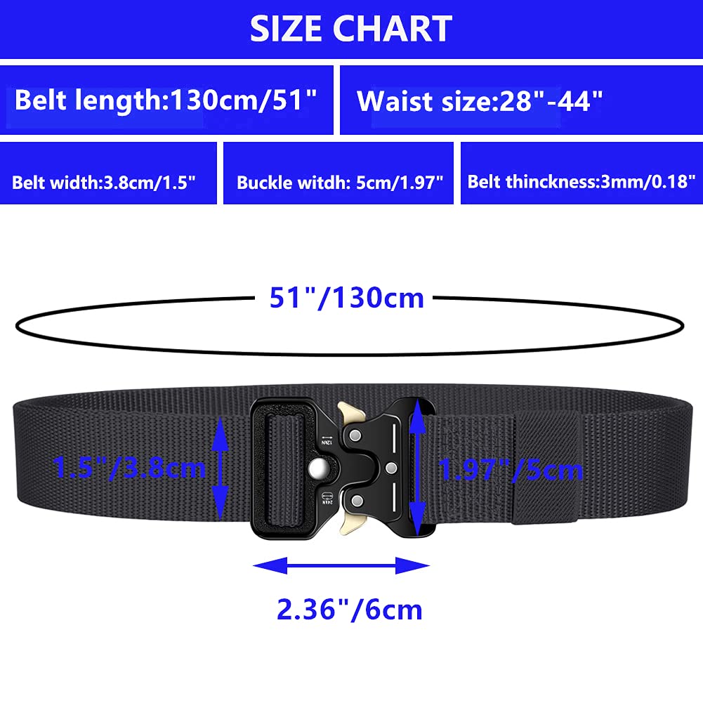 Ginwee 3-Pack Military Style Tactical Belts for Men, Quick-Release Metal Buckle with Molle Key Ring Holder