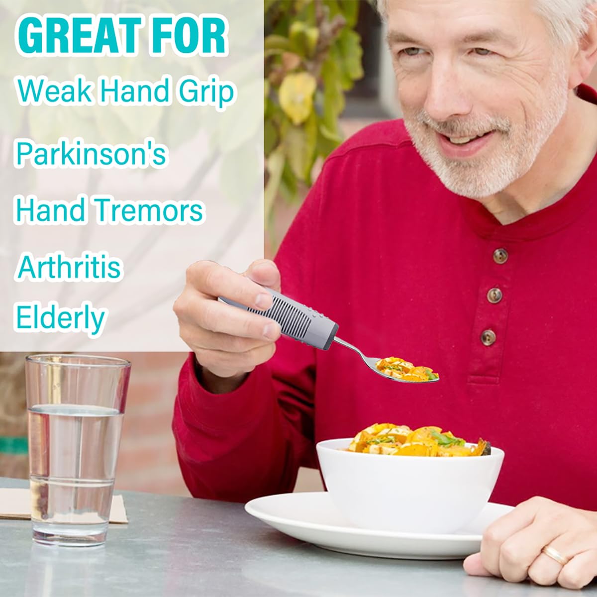 Nourislif Adaptive Utensils 4pcs For Hand Tremors,Elderly, Arthritis,Parkinsons-Built Up Utensils For Adults–Easy Grip Aids handle–2.5oz Each Weighted Silverware For Hand Tremors