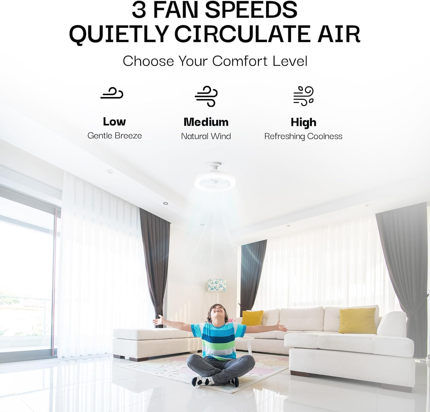 Bell+Howell SocketAir Wireless Ceiling Fan Light with Remote Control, Extender,110-120 Volt, 2100 Lumens, 3 Fan Speeds, 3 Light Settings, 6500K for Living, Dining, Working Space ASON TV