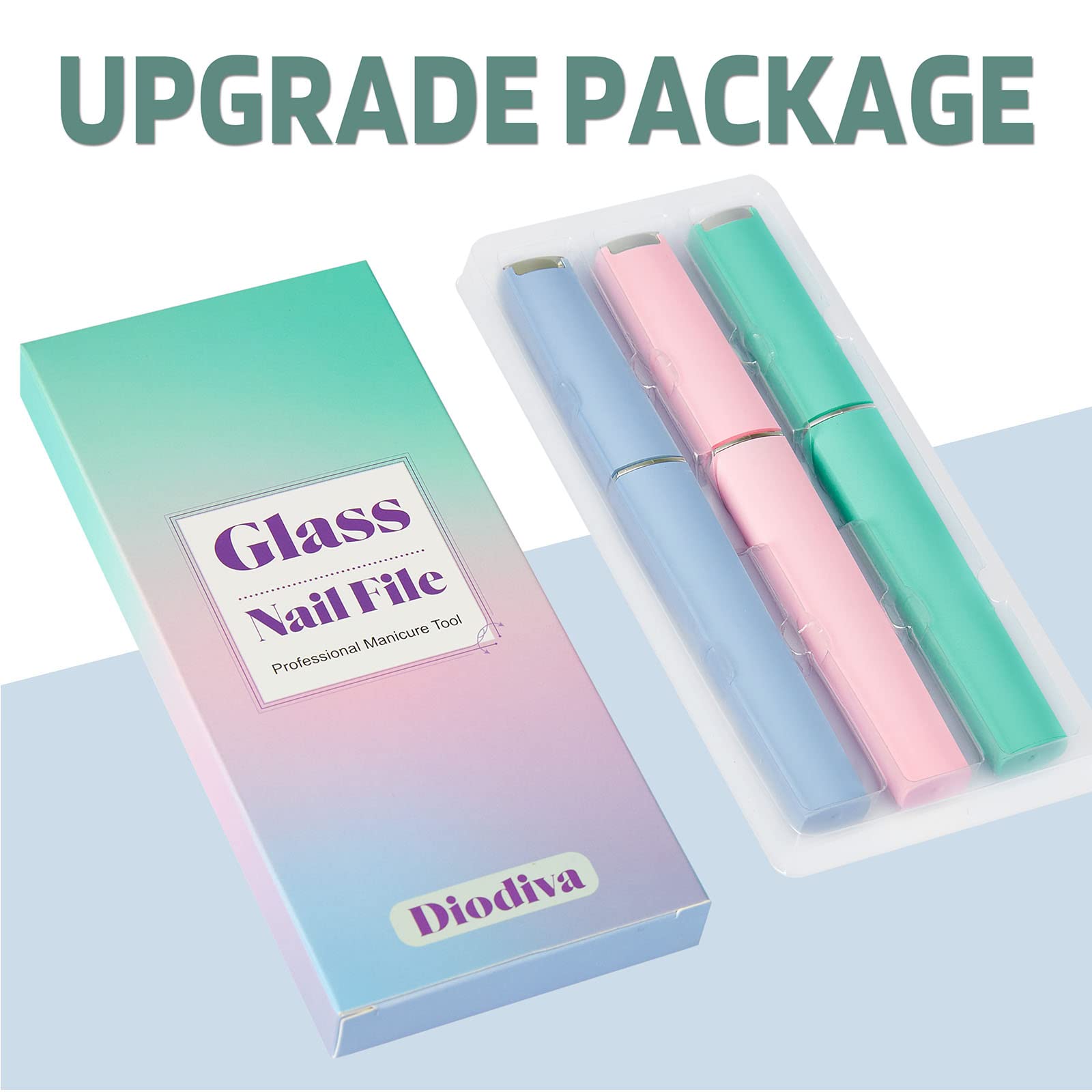 Glass Nail File 3 Pack for Natural Nails, Crystal Fingernail Files with Case Etched Nail Filer Professional Nail File Glass Lima de uñas, Unique Christmas Gifts Stocking Stuffers for Women Adults