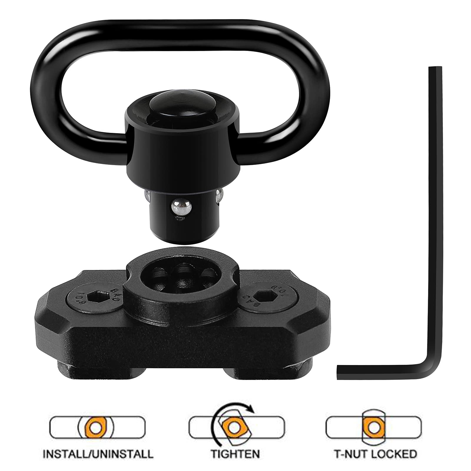 REERON 2 Point Sling & Mloc Sling Mount - Adjustable Extra Long Two Point Traditional Rifle Sling with 2 Pack 1.25" QD Sling Swivels Mounts for M Lock Rail System (2 Pack Mloc Sling Mounts)