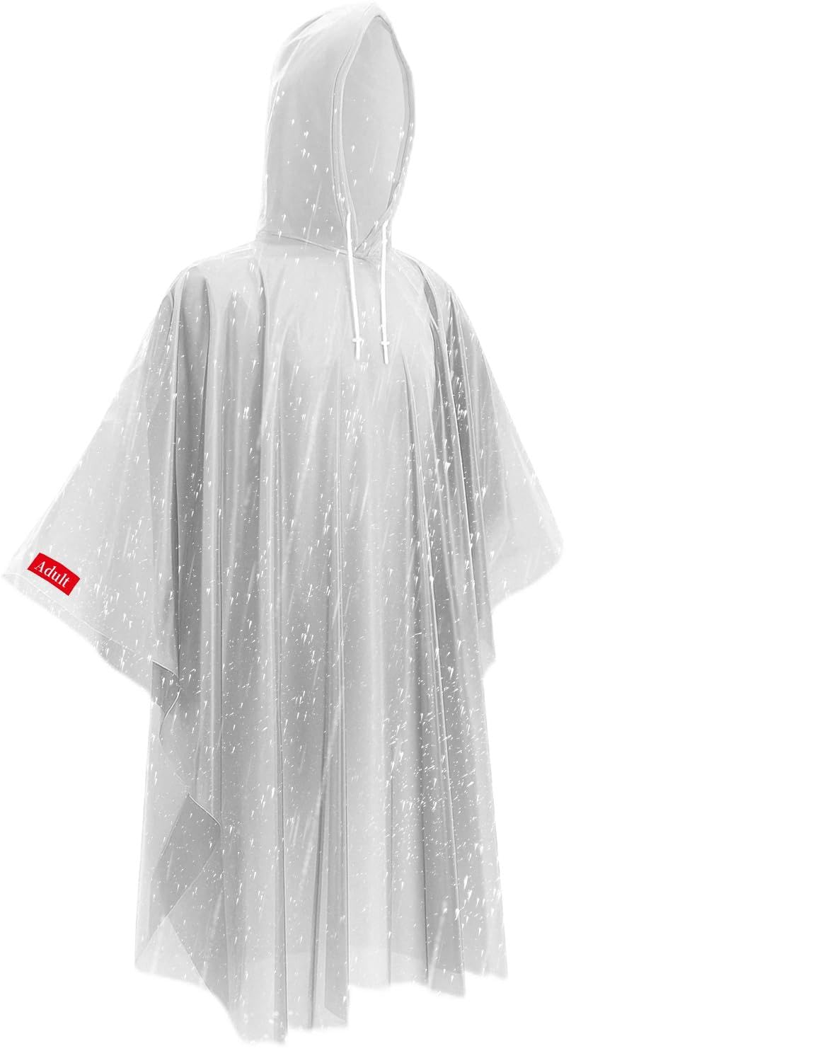 Disposable Rain Ponchos - Extra Long Waterproof Emergency Poncho with Hood for Adults, Bulk Family 6 Pack Raincoat for Park, Concerts, Hiking, Camping Essentials, Home Emergency Survival Kits, Clear