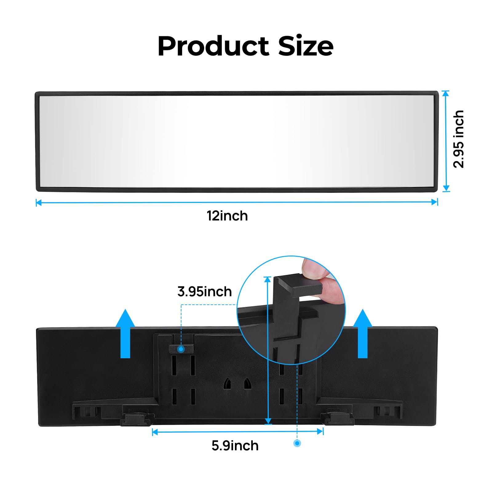 JOYTUTUS Rear View Mirror, Universal 11.81 Inch Panoramic Convex Interior Clip-on Wide Angle Mirror to Reduce Blind Spot Effectively for Car SUV Trucks -Clear
