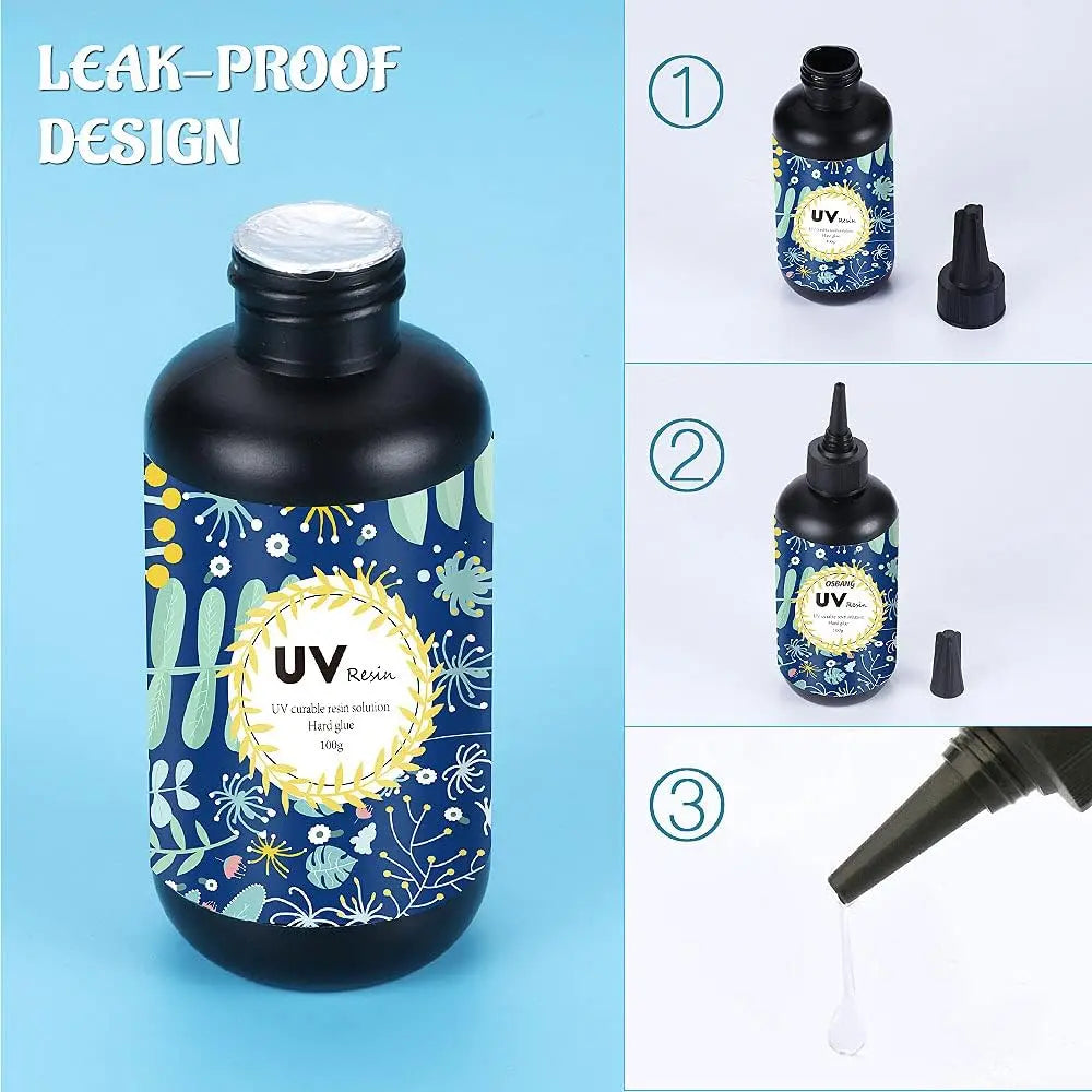 OSBANG Crystal Clear Hard UV Resin Upgraded Formula Ultraviolet Fast Curing for Jewelry Making Craft Decoration, Hard Transparent Glue Solar Cure Sunlight Activated Resin (100g)