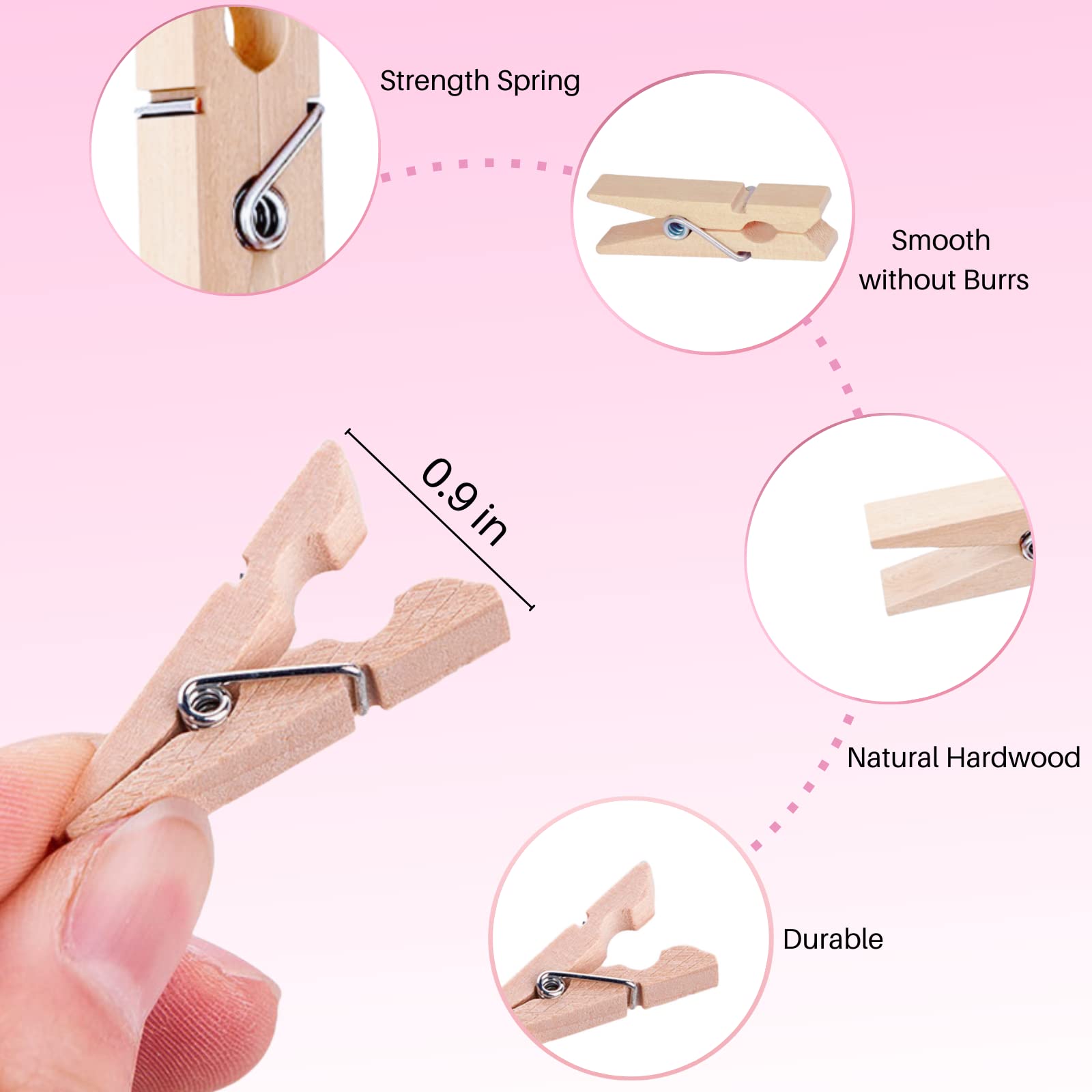 Small Clothes Pin, Mini Clothespins, 100 PCS Mini Clothes Pins Wooden with Storage Bag, Small Clothes Pins for Photos, Crafts, Hanging Clothes, Baby Shower, Display Artwork