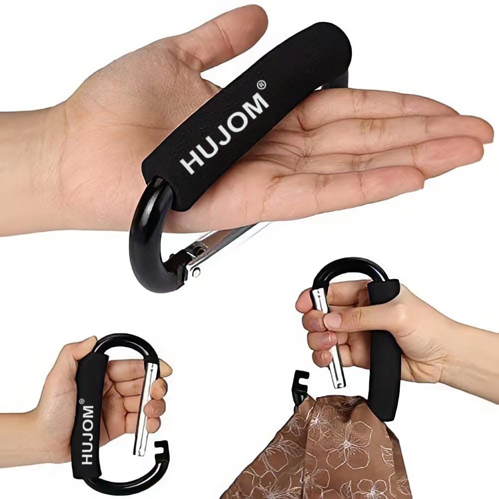 Stroller Hooks 2 Pcs Large Carabiner Clips for Hanging Diaper Bags, Purse Grocery, and Shopping Bags. Heavy Duty Universal Climbing Clips Best Mommy Accessories for Outdoor, Camping and Hiking.
