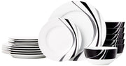 Amazon Basics Dinnerware Set, Microwave and Dishwasher Safe, Service for 6, 18-Piece Complete Kitchen, Plates, Dishes, Bowls, Swirl