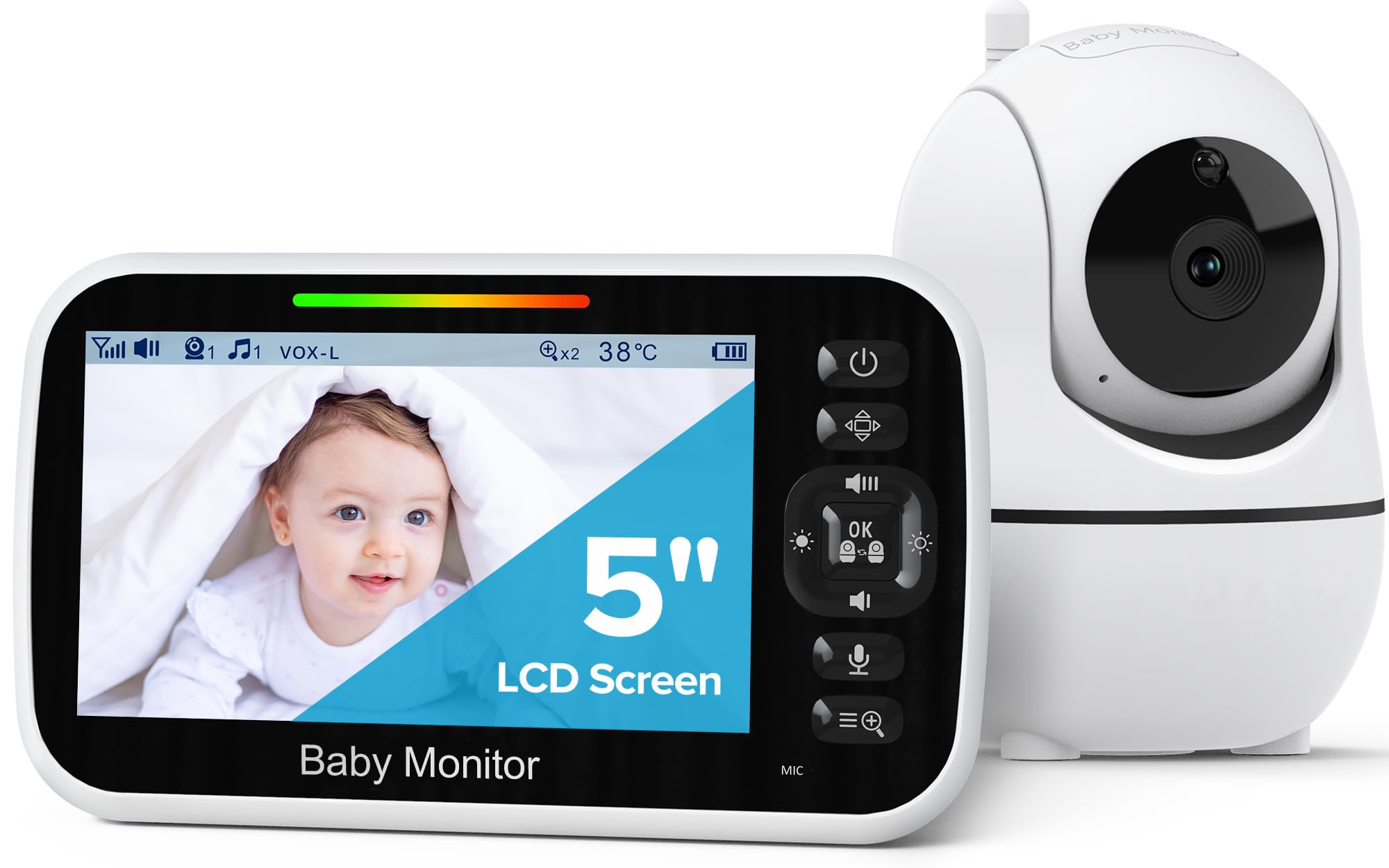GoodBaby Baby Monitor with Camera and Audio - No WiFi, Remote Pan-Tilt-Zoom, Night Vision, Temperature Sensor, 2-Way Talk, 8 Lullabies, 30-Hour Battery Life,960ft Long Range