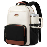LOVEVOOK Laptop Backpack for Women with Pouch Pocket for Large Capacity Cup,15.6 Inch Laptop Computer Bag Travel Backpack Purse,Waterproof Work Business Backpack College Teacher Bags,Beige-Black-Brown