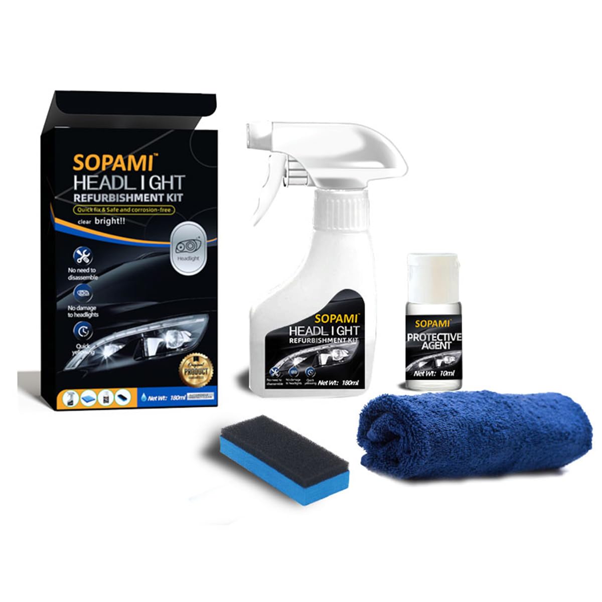 SOPAMI Automotive Headlight Restoration Kit Oxidized and Yellowed Automotive Headlamps Blurring Enhanced Crystallization Coating Refurbisher,Maximum Gloss & Shine – Extremely Hydrophobic