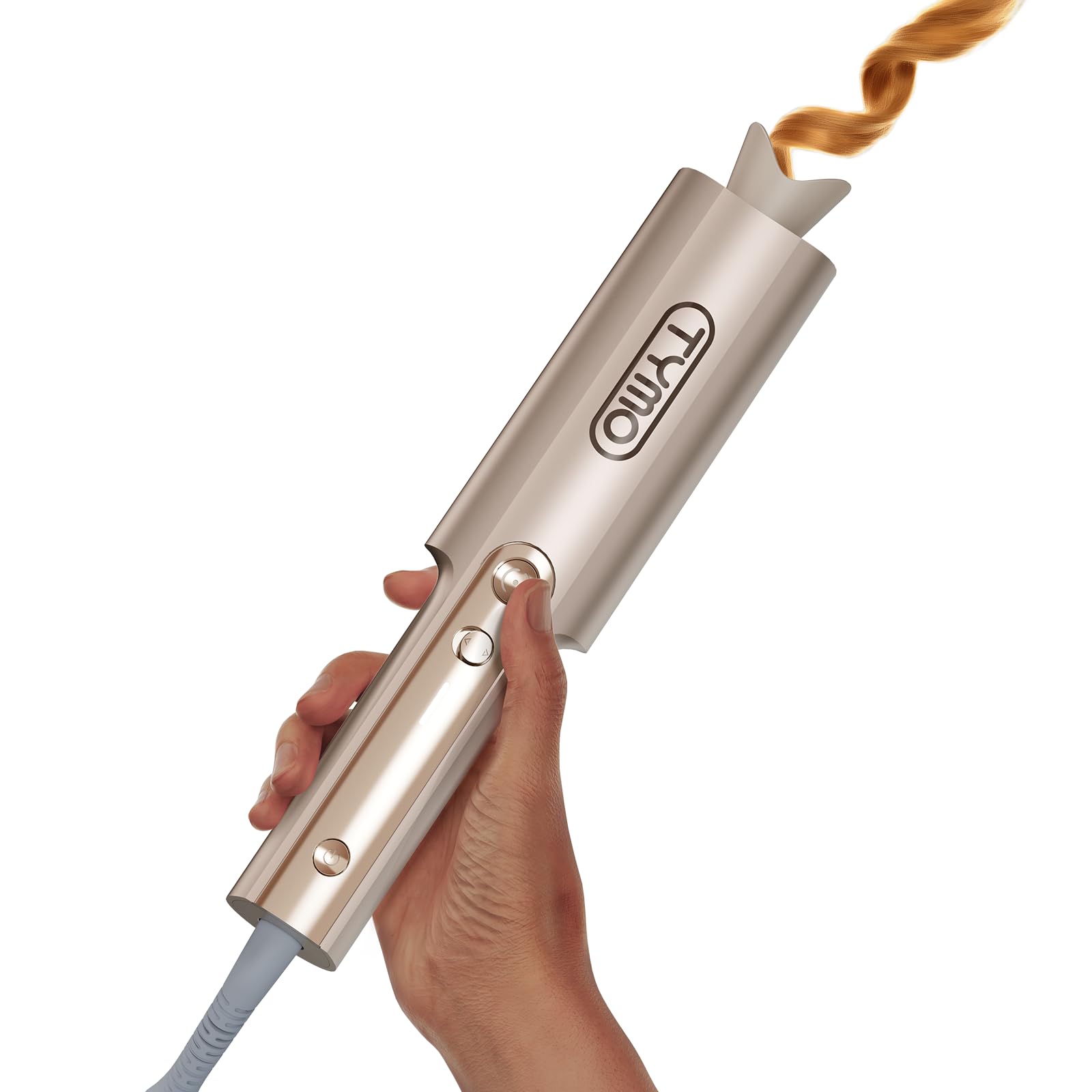 Upgraded Automatic Rotating Curling Iron - TYMO CurlPro Plus Long Barrel Curling Wand for Long Hair, Ceramic Hair Curler for Women, Anti-Scald, Tangle-Free, 600M Ionic, Dual Voltage, Gold, 1 Inch