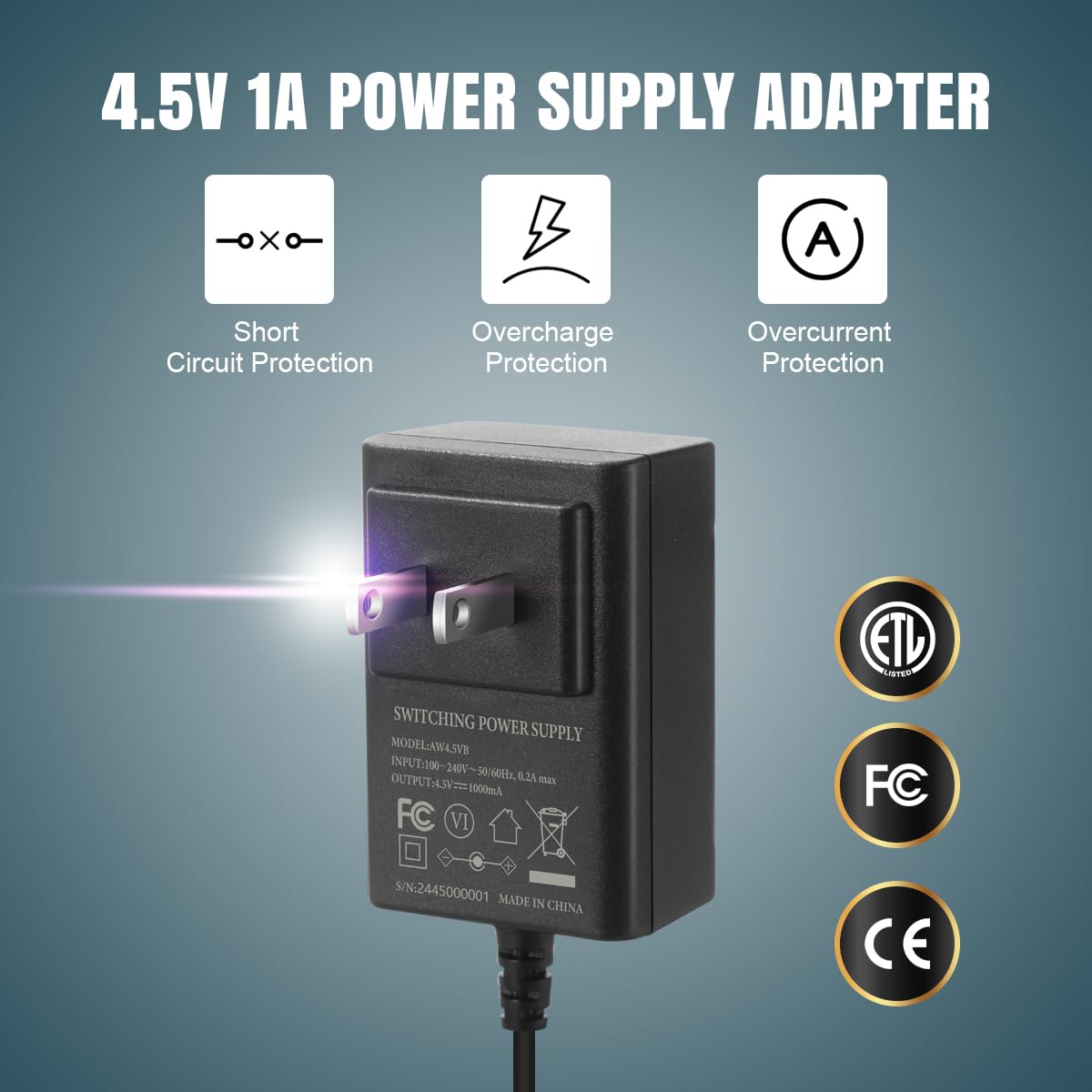 Lenink AC Power Supply Adapter for 3 AA Battery, AA Battery Replacement Adapter for LED Light, Decorations (Black)