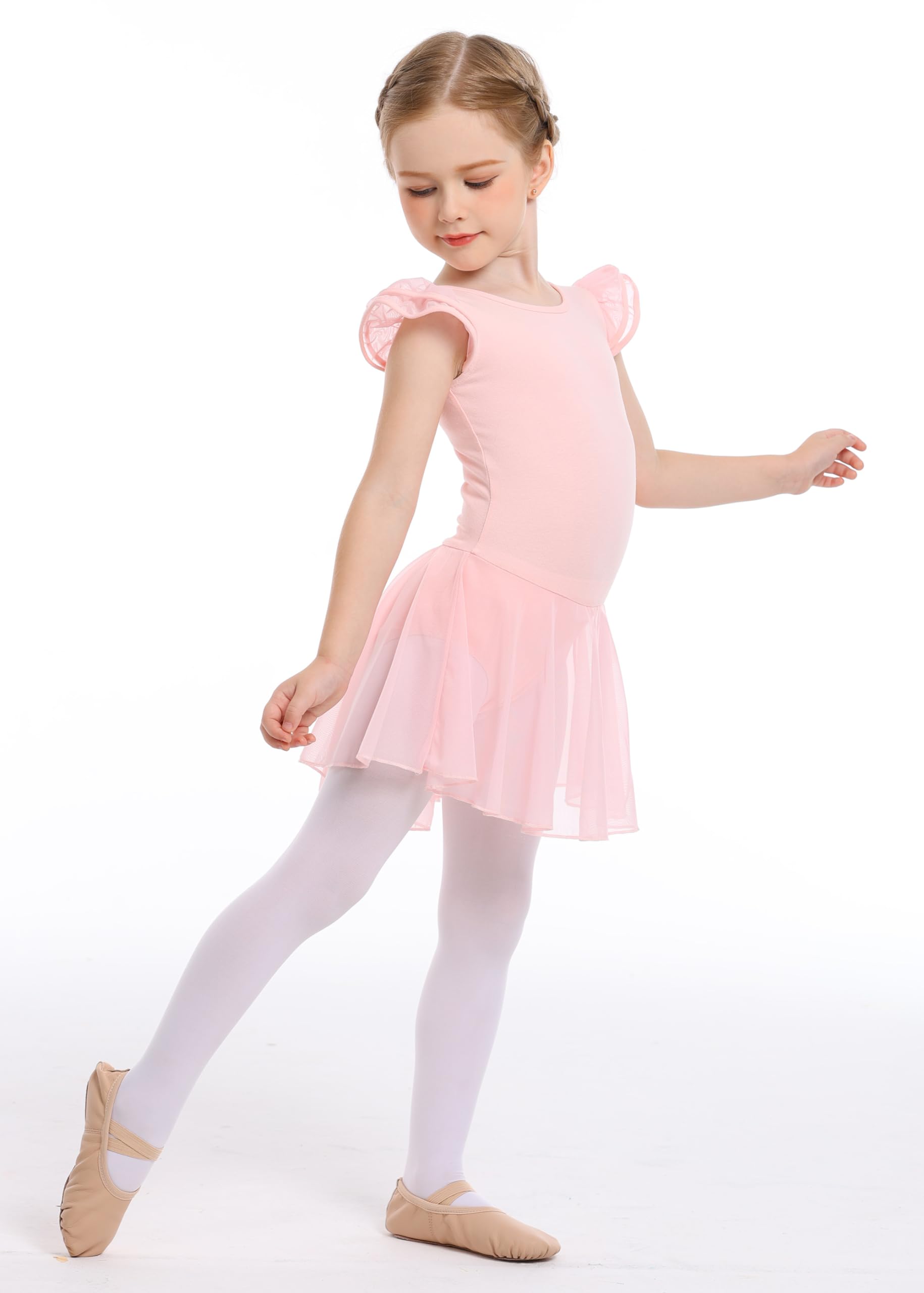 Mecceos Ballet Leotards with Skirt for Toddler Girls Dance Ruffle Ballerina Dresses Outfits (Ballet Pink, 4-6 Years, MEAM-251)