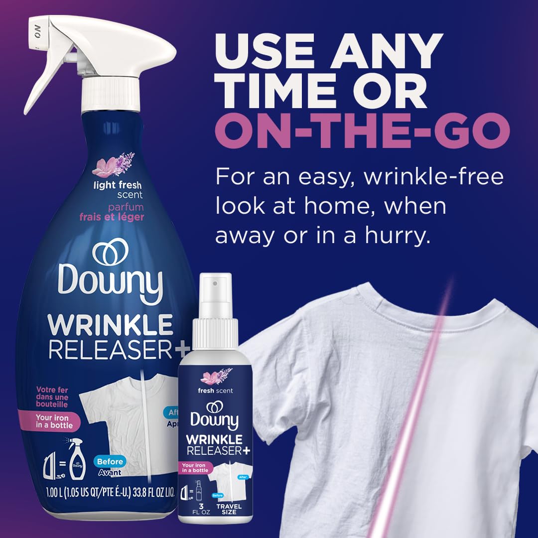 Downy Wrinkle Releaser Spray | All In One Wrinkle Release Spray, Odor Eliminator, Static Remover | Fabric Refresher & Ironing Aid for Clothes | 9.7 Fl Oz (Pack of 2), Fresh Scent