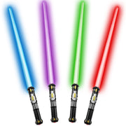 4 Pack Light up Sword Saber with FX Sound (on-Off Control) and Full Retractable Handle, 4 Colors LED Glow in The Dark Toy for Kids Adult