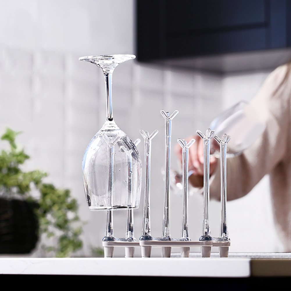 Marbrasse Retractable Cup Drying Rack, Drinking Glass and Sports Bottle Drainer Stand, Plastic Bag Dryer with Non-Slip Bottom for Kitchen Countertop