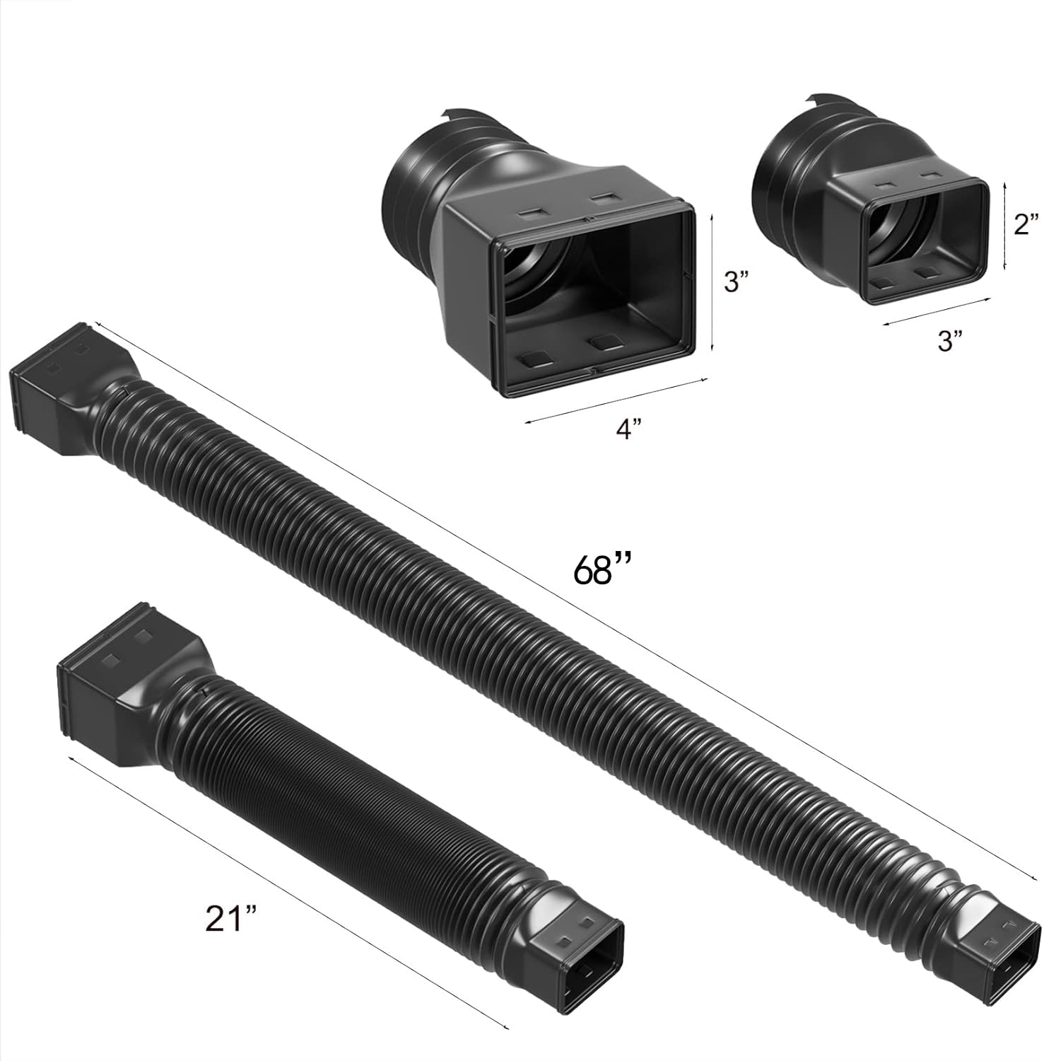 2 Pack Rain Gutter Downspout Extensions Flexible,Down Spout Extender Diverter Extendable from 21 to 68 in,Screws for Included,Black