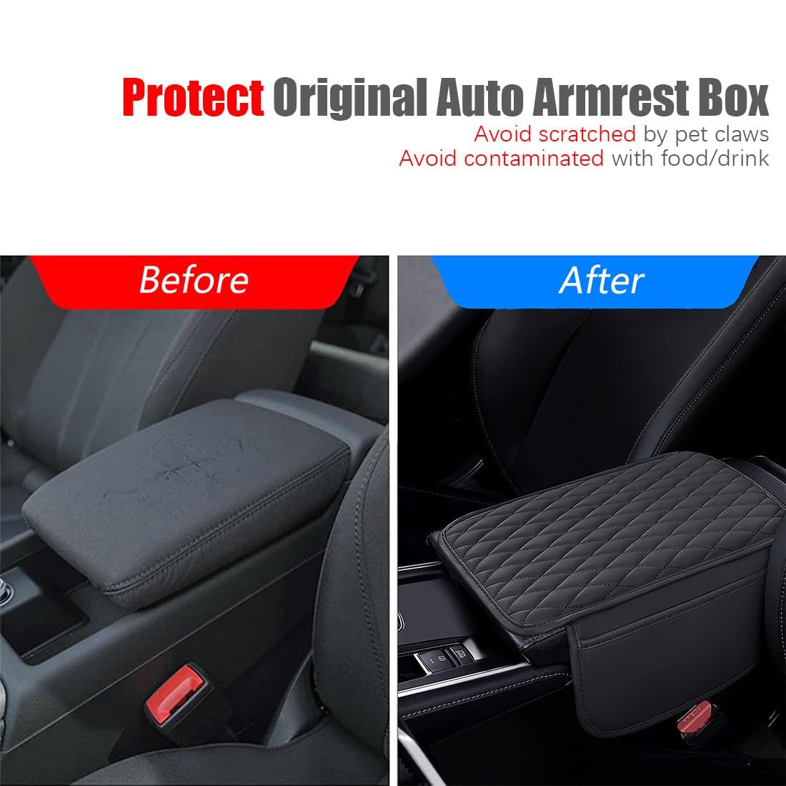 ESKONKE [Upgraded] Car Center Console Cover with 2 Storage Bags - Premium Nappa Leather Armrest Cover, Scratch & Wear Resistant, Waterproof Car Interior Accessories (Classic - Black)
