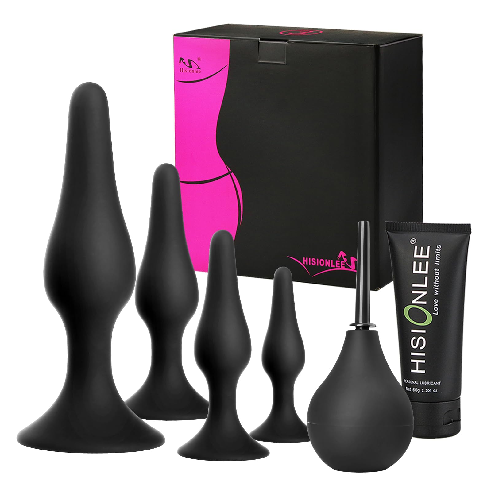 Hisionlee Sex Toys 5PCS Anal Plug Set Silicone Anal Butt Plug Adult Sex Toys for Women,Men and Beginners(Black)
