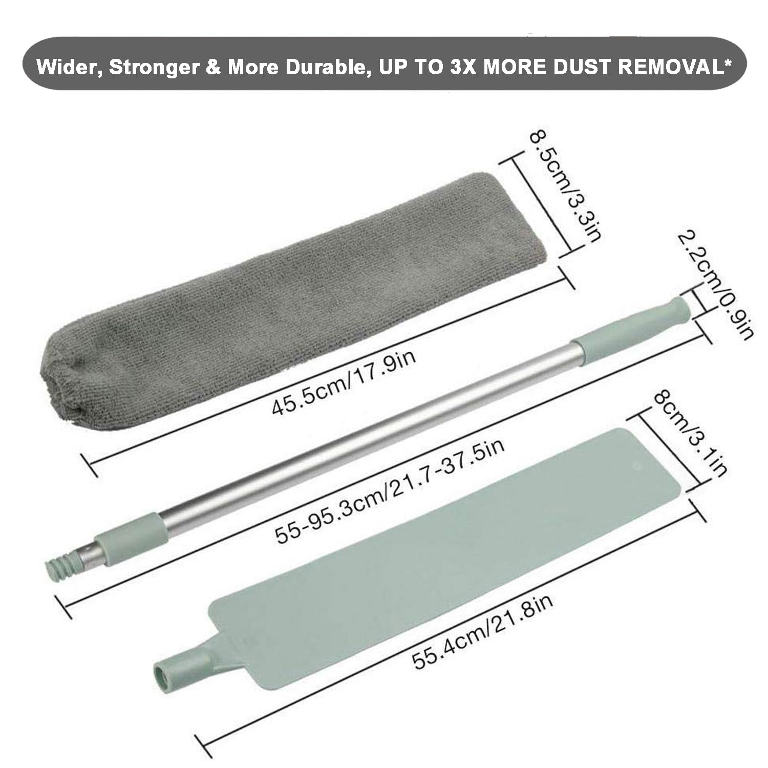 Dust Brush Under Appliance Microfiber Duster with Extension Pole (40 to 55 inches) Bendable, Washable, Extendable Gap Dusters for Sofa Bed Fridge Furniture Bottom - Wet or Dry
