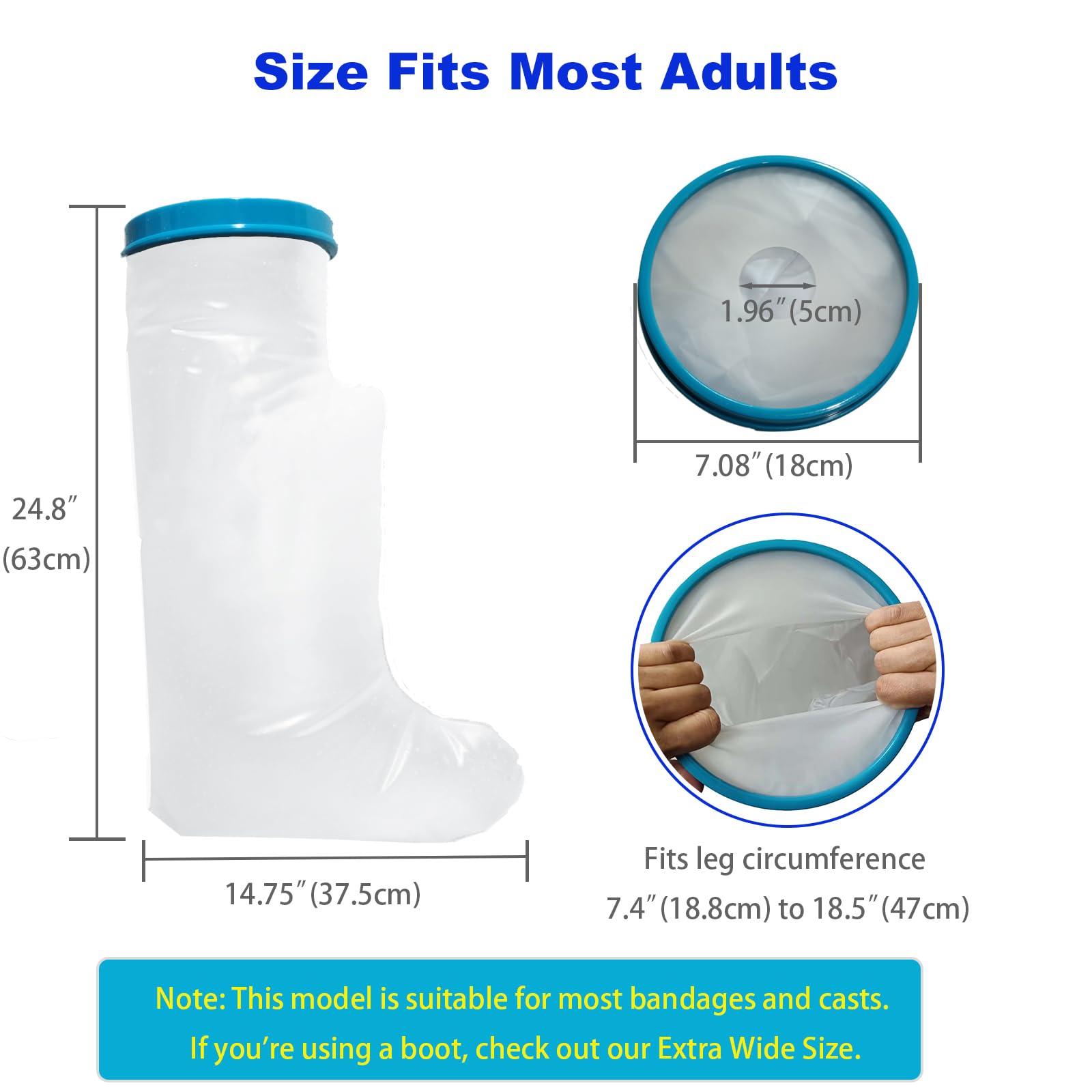 Tideshake - 100% Waterproof Leg Cast Cover for Showering, Reusable Adult Short Leg Cast Protector, Cast Covers for Shower Leg, Cast Bag for Shower, Cast Cover for Showering Foot