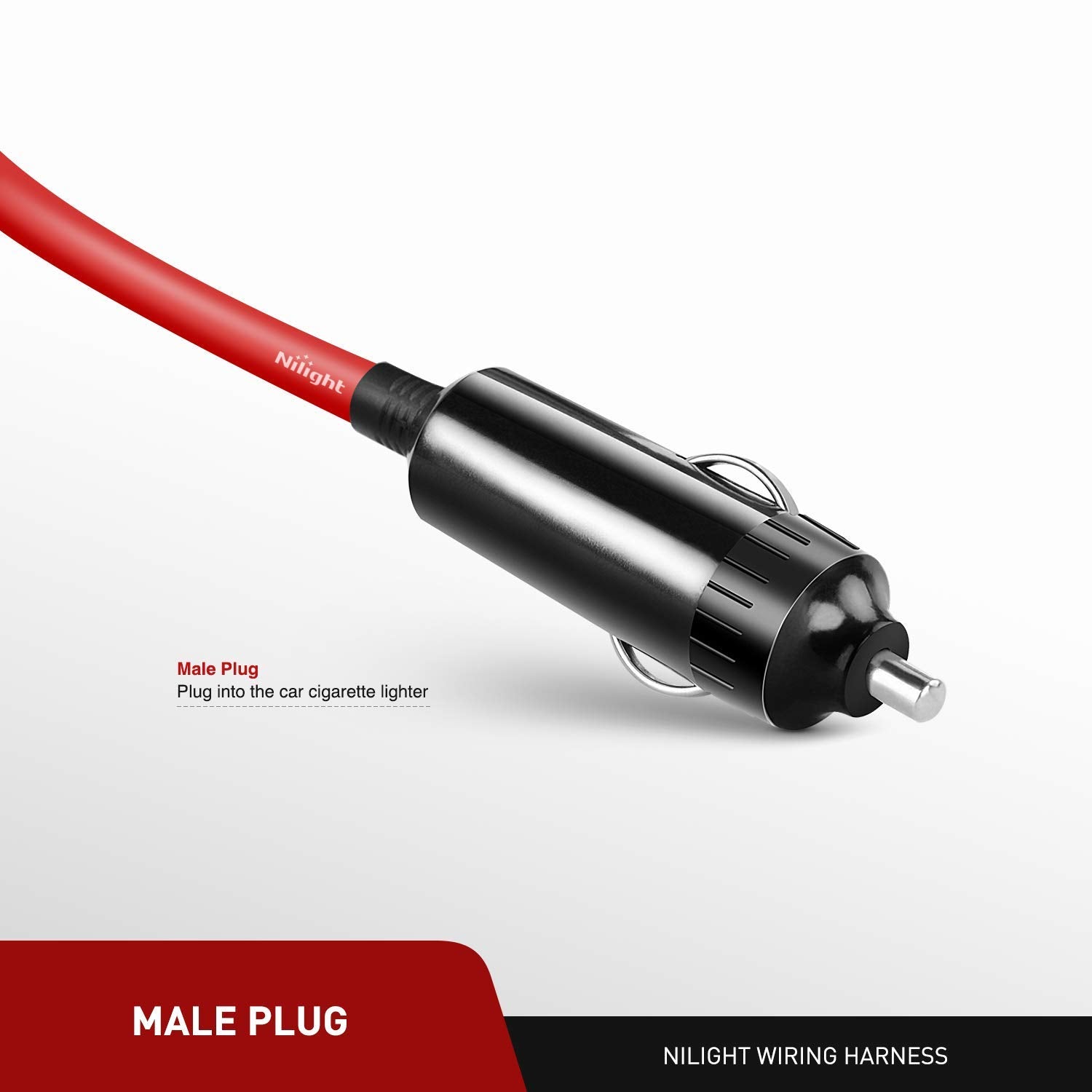 Nilight 10003W 14 Ft Male-to-Female Extension Cord Cable Heavy Duty 12V/24V Car Charger with Cigarette Lighter Socket,2 Years Warranty, red