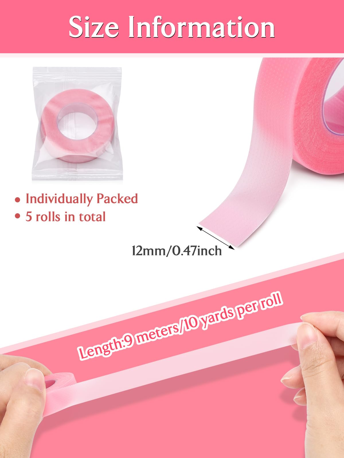 TEOYALL PE Lash Tapes, 5 Rolls Adhesive Micropore Breathable Pink Eyelash Extension Tapes Lash Extensions Supplies - 9 meter/10 Yard Each Roll (5 Rolls)