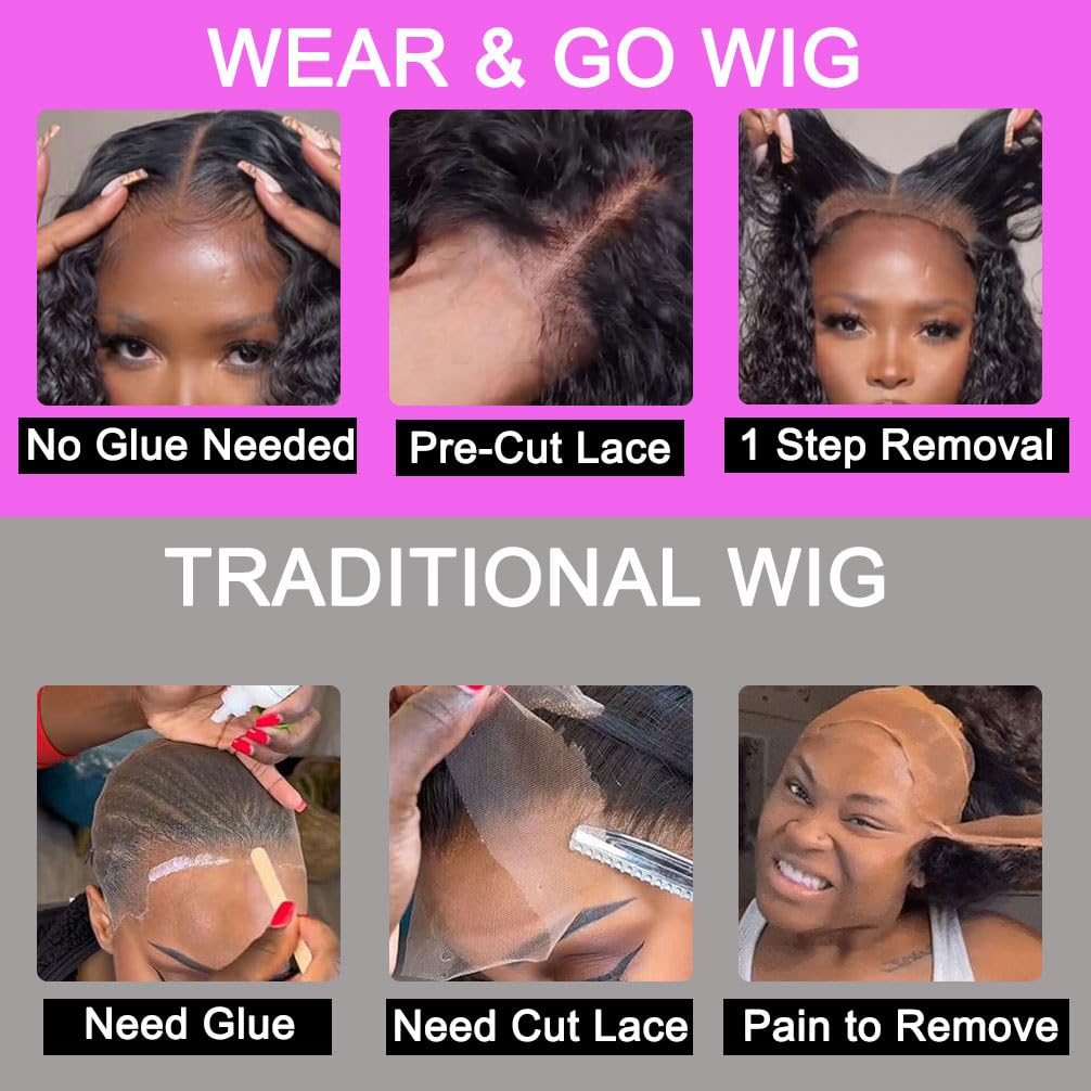 Srakuw Wear and Go Glueless Wigs Human Hair Pre Plucked Pre Cut Lace Front Wigs for Black Women 180 Density Water Wave Bob Wig Human Hair Curly Wig (14 Inch)