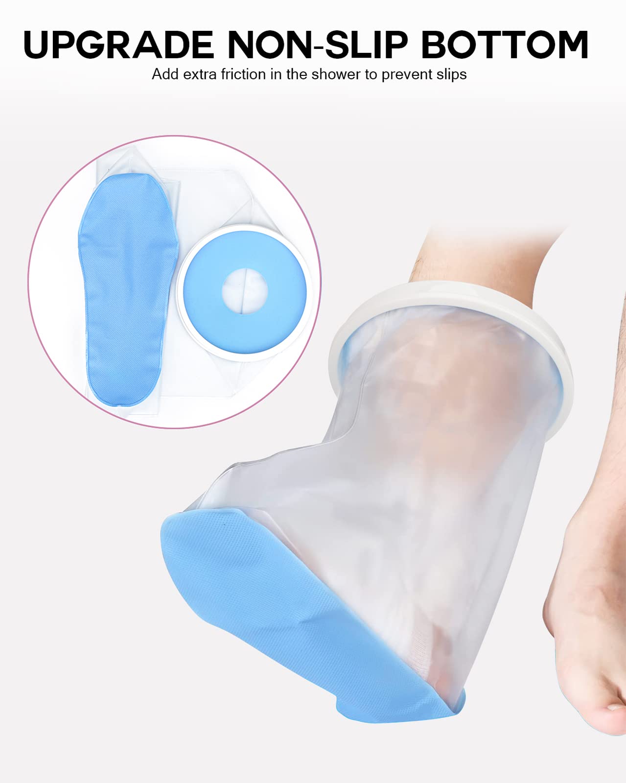 DNEOUXI Waterproof Foot Cover for Shower Adult, Foot Cast Covers with Non-Slip Padding Bottom, Watertight Ankle Foot Cast Protector for Surgery Bandage Dressing Wound, Reusable