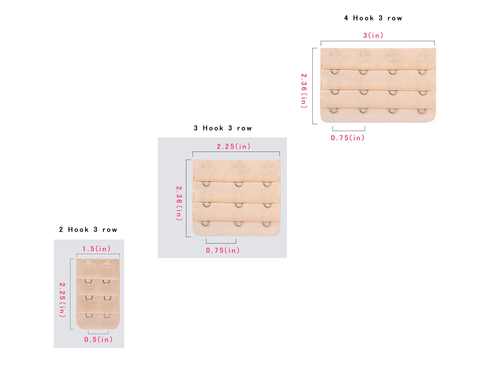 HAALII Women Bra Extender, Bra Extender 2&3&4 Hook 3 Row Band Multi Size Lady’s Breathing Room Soft Comfortable Elastic Extension Strap 9pcs