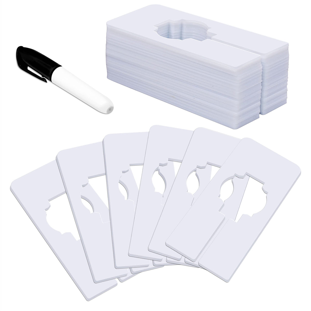 30 PCS Rectangular White Plastic Closet Dividers with a Bonus Marker, Writable and Reusable for Sorting Clothing Size, Color, Size 2" x 5.4''(Inner Diameter 1.38")