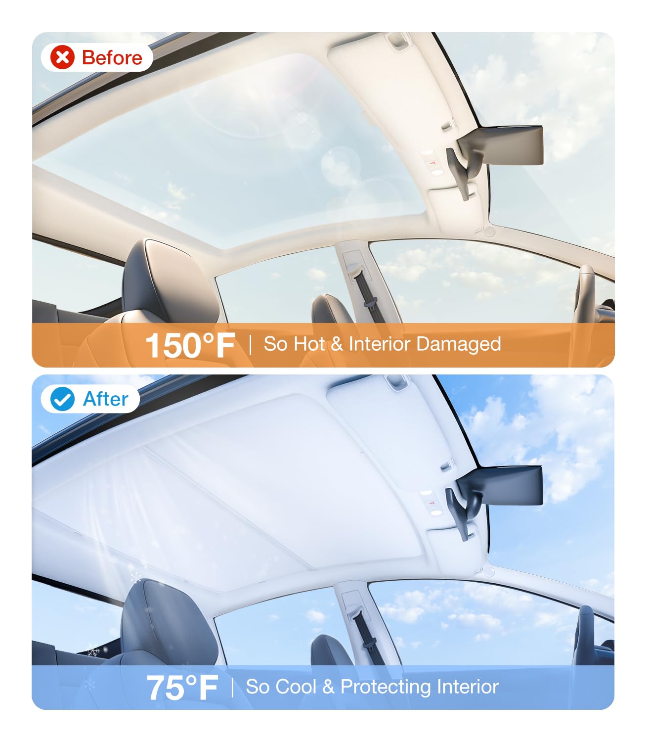 Wigoo 2025 Tesla New Model Y Juniper Accessories Sunshade Roof [Never Sag, Nano Ice-Crystal Coatings] 3-Gen Heat Insulation Glass Roof Sun Shade, Accessories for Tesla Juniper Model Y, Interior Gray