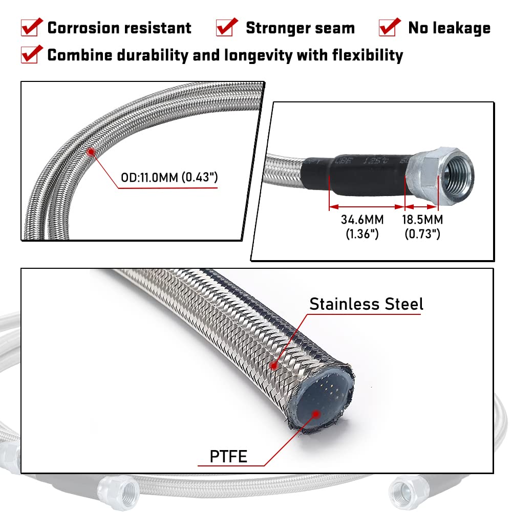 6AN 70" Transmission Fluid Oil Cooler Hose Line kit for GM Chevy Transmission 4L80E TH350 TH400 4L60E 700R4 200-4R TR6060 Ford AOD 4R100 4R70W and C5 Stainless Steel Braided PTFE Hose