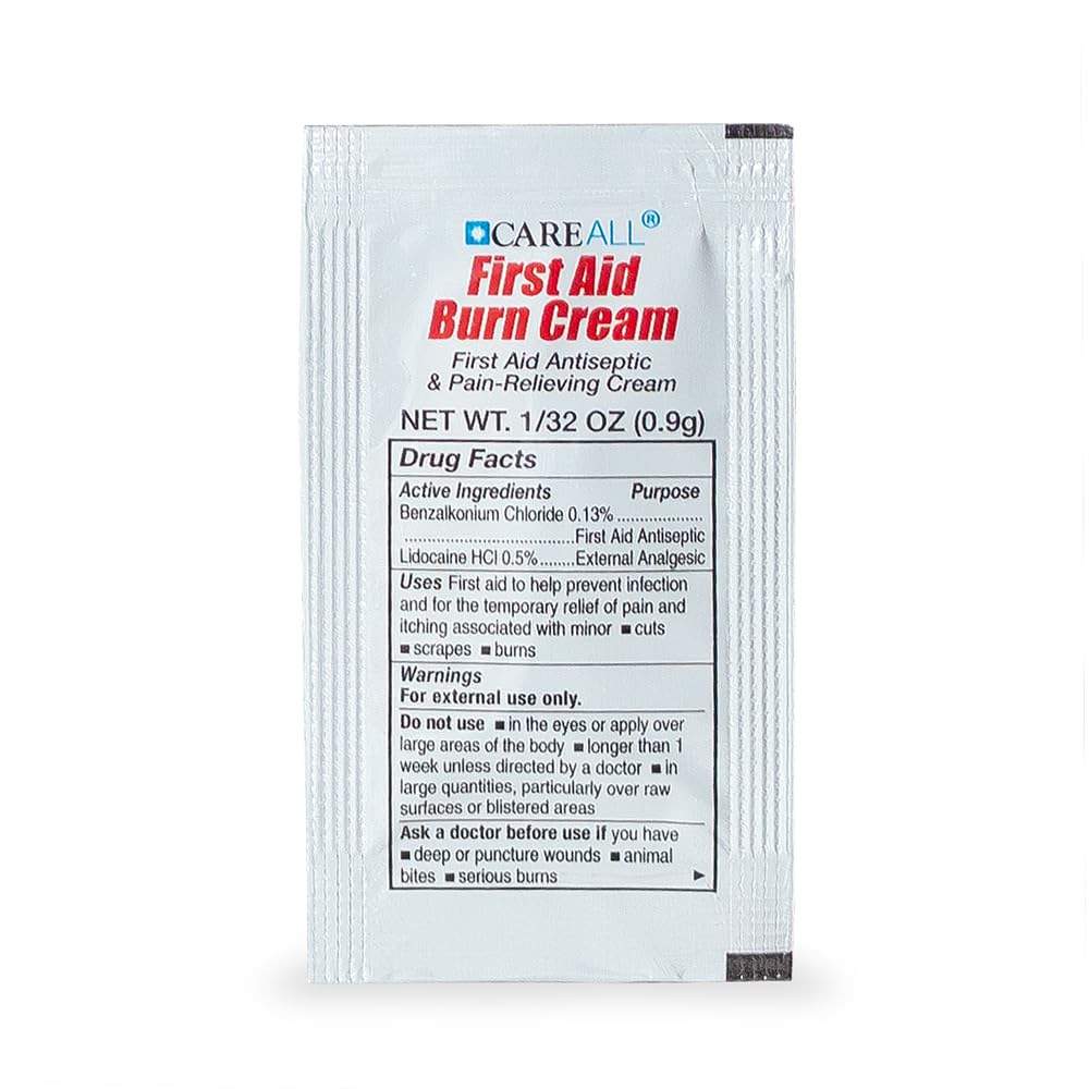 CareALL First Aid Burn Relief Cream 0.9g Packets (Pack of 25) Pain Relieving First Aid Cream for Temporary Relief of Pain from Minor Burns, Cuts, and Scrapes. Prevents Infection