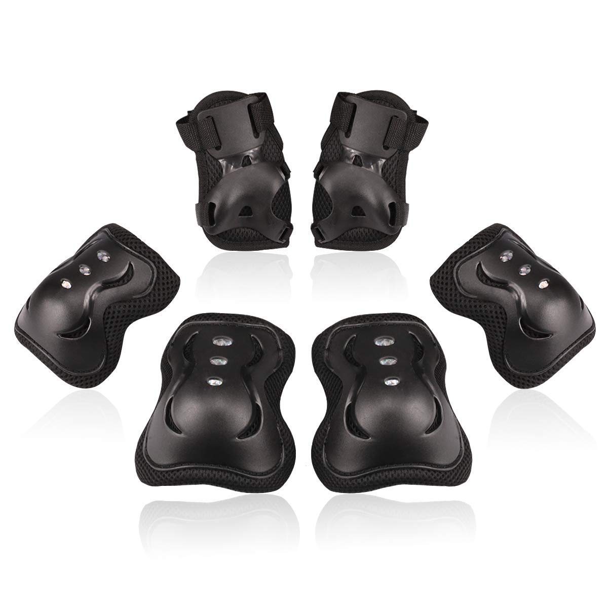Kinder/Jugend Knieschützer Ellenbogenschützer Schutzausrüstung Set für Rollschuhe, Fahrrad, BMX, Skateboard, Inliner, Roller, Sport (Schwarz, Klein (3-8 Jahre))