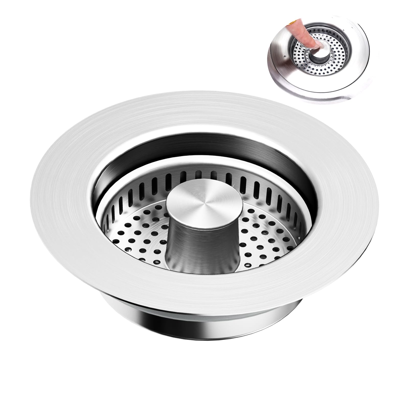 3-in-1 Kitchen Sink Drain Strainer & Stopper with Basket, Stainless Steel Drain Plug Cover Catcher for Food Waste - Sink Accessories for Home or Kitchen Sink Shroom Fit US Standard 3-1/2'' Drain Hole